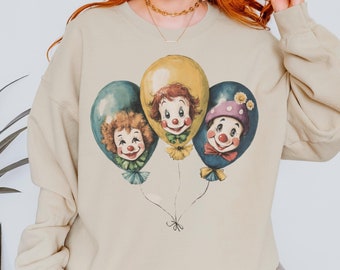 Vintage Clown Sweatshirt, Clowncore Balloon Crewneck, Cute Carnival Hoodie, Whimsical Clothing, Kidcore, Pierrot, Retro Pullover, Unisex