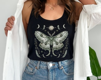 Luna Moth Celestial Tank Top, Goblincore Tee, Moth Moon Phase Shirt, Fairycore, Goth Cottagecore Tshirt, Witchy Clothes, Whimsigoth Clothing