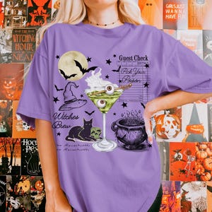 Camiseta de Halloween Witches Brew, camiseta vintage con collage de temporada espeluznante, bruja de Salem, talla extragrande Y2K, Whimsigoth, regalo de bruja, colores unisex cómodos
