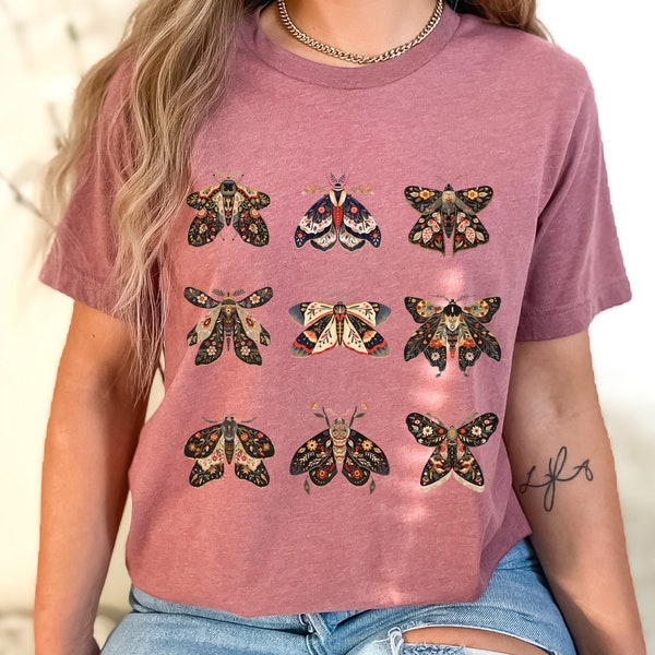 Moth Shirt, Vintage Cottagecore Tshirt, Moth Folk Art, Luna Moth, Bug Shirt, Whimsigoth Clothes, Nature Lover, Moth Gift, Dark Academia
