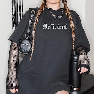 Deficient Shirt, Funny Mental Health, Grunge Aesthetic, Therapy Tshirt, Dark Humor, Gothic, Alt Clothing, Oversized, Comfort Colors Unisex Black
