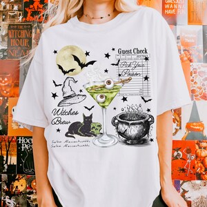 Camiseta de Halloween con brebaje de bruja, camiseta vintage con collage de temporada espeluznante, bruja de Salem, bohemia extragrande, regalo de bruja, colores unisex cómodos