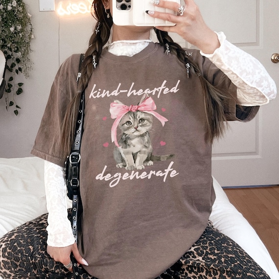 Kind-Hearted Degenerate Kitten Shirt, Grunge Y2K Tee, Cute Coquette, Soft Girl Aesthetic, Funny Cat Lover Gift, Oversized, Comfort Colors