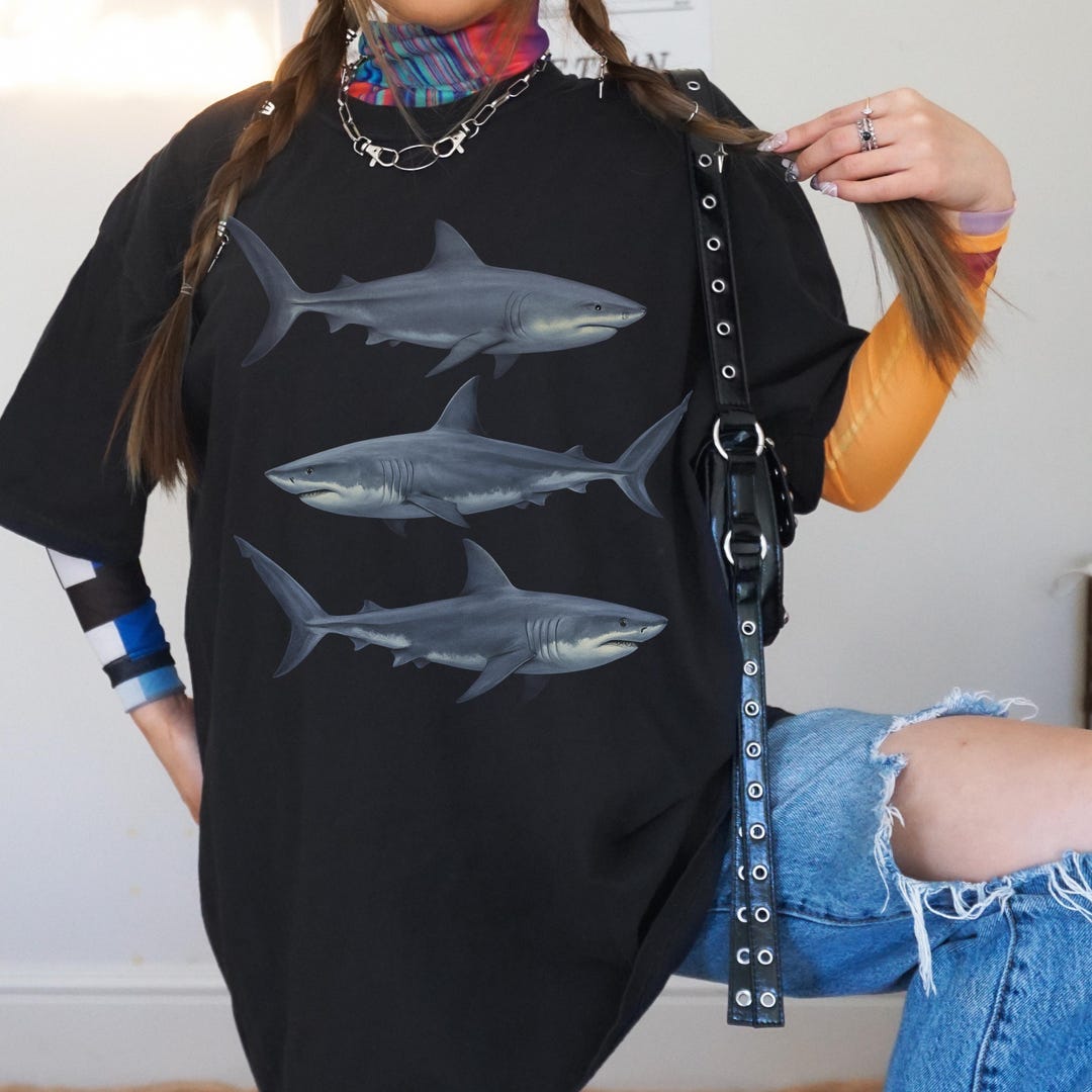Sharks Statement Tee, Great White Shark Shirt, Oversized Grunge, Y2K ...