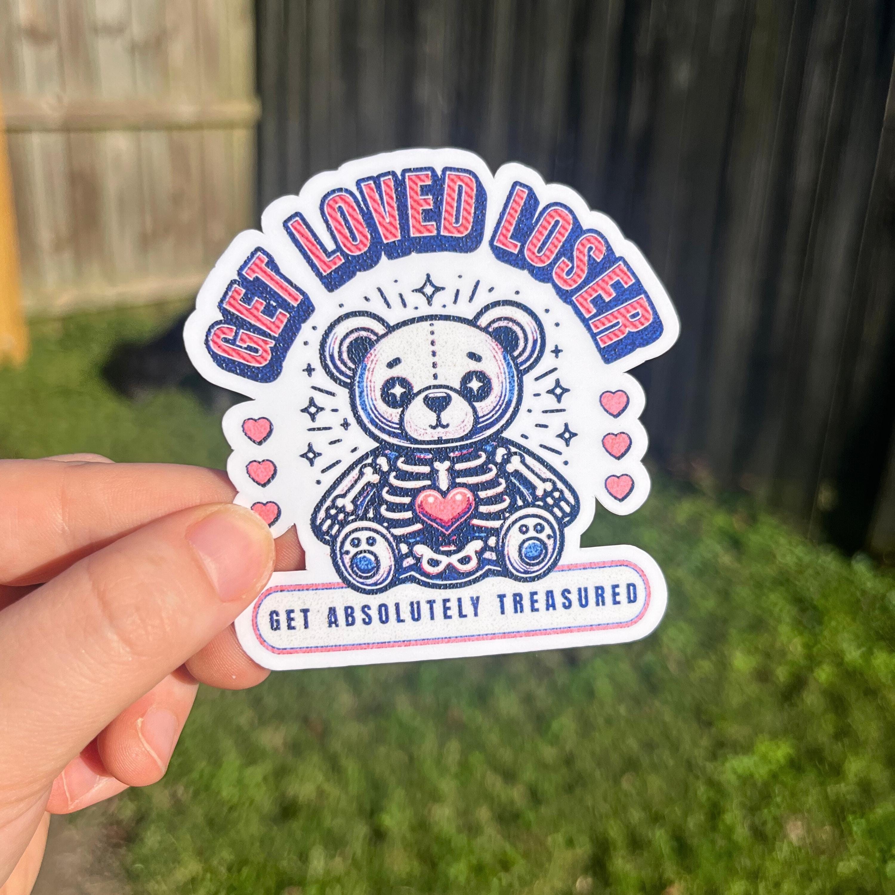 Get Loved Loser Y2K Bear Sticker, Cute Mental Health, Pastel Goth