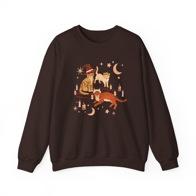 Witchy Kitten Sweatshirt, Cute Whimsigoth, Vintage Halloween Hoodie, Fall Sweater, Celestial Cat Mom Gift, Cottagecore, Whimsy Outfit Unisex image 9