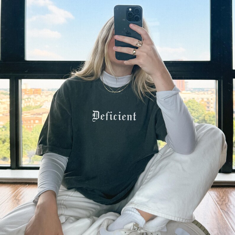 Deficient Shirt, Funny Mental Health, Grunge Aesthetic, Therapy Tshirt, Dark Humor, Gothic, Alt Clothing, Oversized, Comfort Colors Unisex image 2