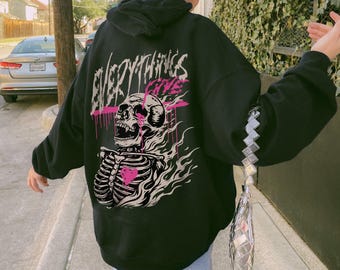 Everything's Fine Skeleton Hoodie, Cute Streetwear Hoodie, Oversized Y2K Sweatshirt, Punk Grunge Skull, Moto Edgy, Vintage Graphic, Unisex
