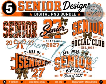 Senior 2027 PNG Bundle | Orange Leopard Graduation Designs (Digital Download)