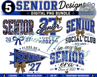 Senior 2027 PNG Bundle | Blue Leopard Graduation Designs (Digital Download)