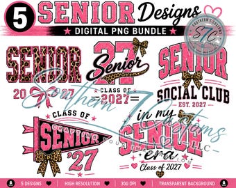 Senior 2027 PNG Bundle | Pink Leopard Graduation Designs (Digital Download) .