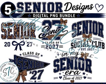 Senior 2027 PNG Bundle | Navy Leopard Graduation Designs (Digital Download)