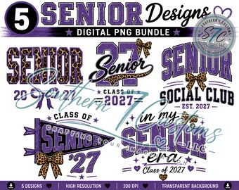 Senior 2027 PNG Bundle | Purple Leopard Graduation Designs (Digital Download)