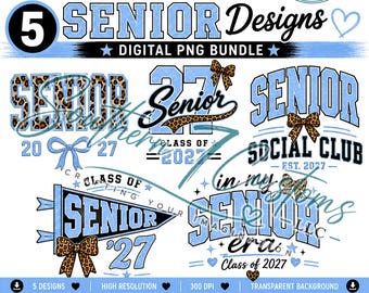 Senior 2027 PNG Bundle | Carolina Blue Leopard Graduation Designs (Digital Download)