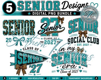 Senior 2027 PNG Bundle | Teal Leopard Graduation Designs (Digital Download)