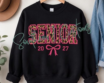 Leopard Senior 2027 PNG | Pink Bow Varsity Design (Digital Download)
