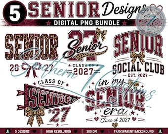 Senior 2027 PNG Bundle | Maroon Leopard Graduation Designs (Digital Download)