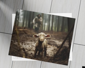 Christ Will Save the Lamb Art Print Card, Holiday Card, Greeting Card (envelopes included), 10, 30, and 50 pieces, Christmas cards, Christ