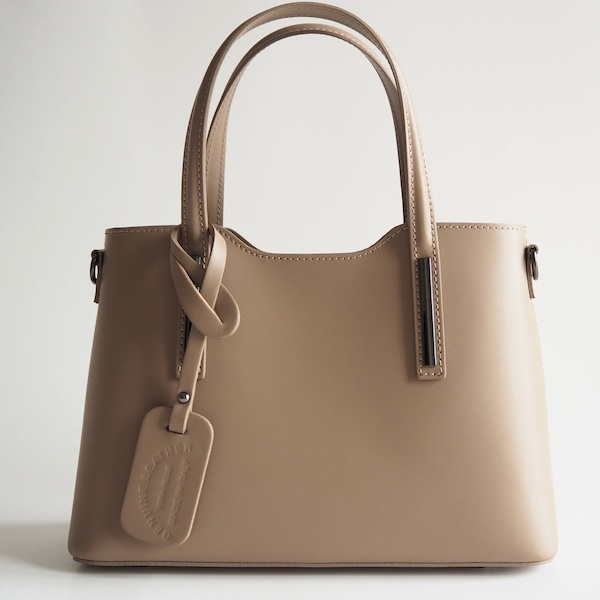 Sac élégant en cuir véritable taupe pour femme fabriqué en Italie