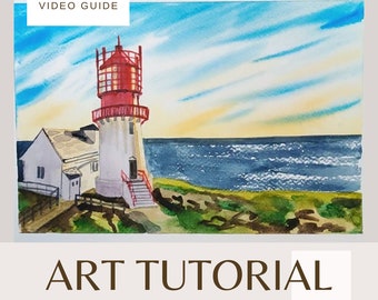 Step-by-Step Lighthouse Landscape Watercolor Tutorial Video