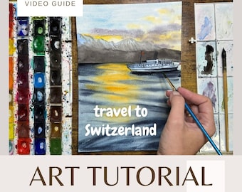 Switzerland Sunset Serenity: Watercolor Painting Tutorial