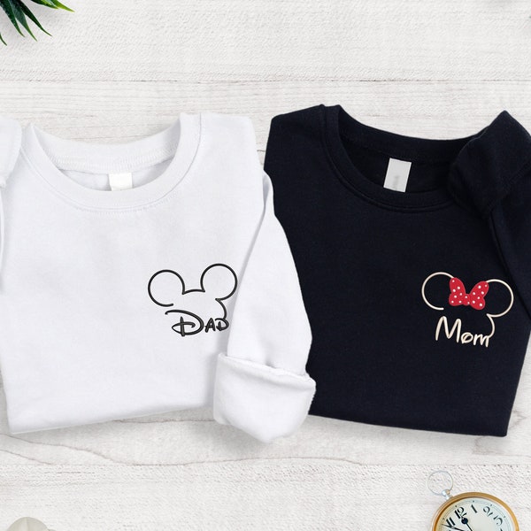 Embroidered Mickey & Minnie Pocket Sweatshirt | Disney Dad Mom Custom Sweater | Disneyland Family Trip Name Crewneck | Disneyworld Gift Idea