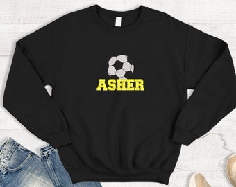 Personalized Soccer Embroidered Kids Sweatshirt, Soccer Toddler Crewneck with Name, Game Day Soccer Sweatshirt, Gift for Boy