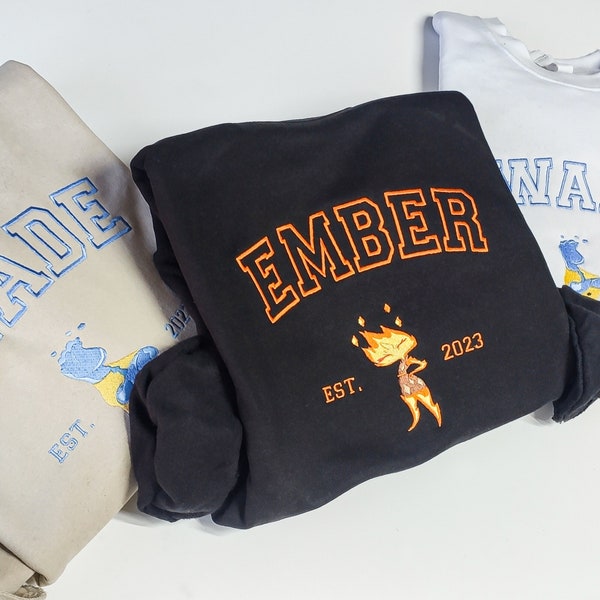 Embroidered Elemental Sweatshirt, Ember Wade Couple Crewneck, Cartoon Elemental Movie Sweater