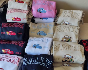 Mcqueen Sally Kids Sweatshirt, Cars Movie Embroidered Sweatshirt, Cars Characters Crewneck, Gift for Kids, Cartoon Family Sweat