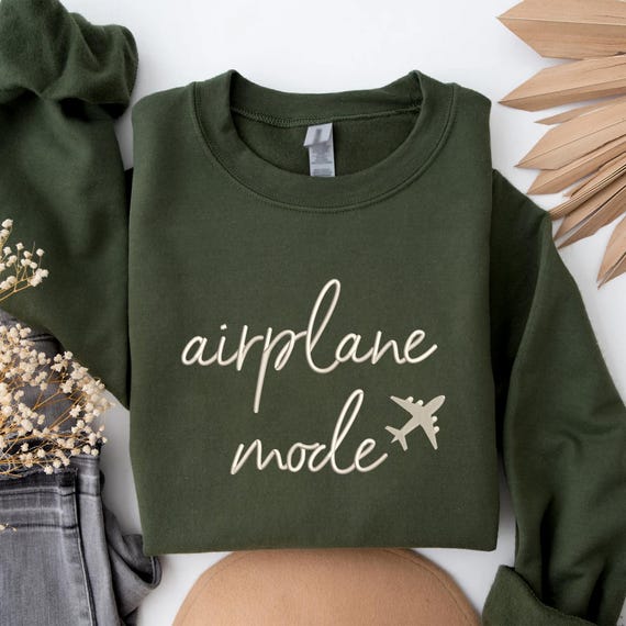 Airplane Mode Embroidered Sweatshirt, Travel Crewneck, Adventure