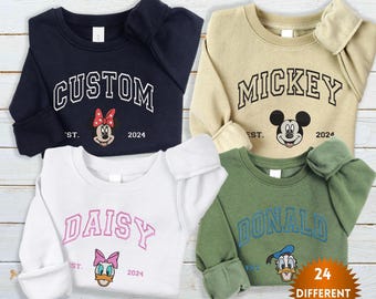 Embroidered Mickey & Minnie Mouse Sweatshirt | Disney Dad Mom Custom Sweater | Disneyland Family Trip Name Crewneck | Disneyworld Gift Idea