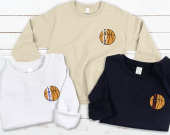 Personalized Basketball Sweatshirt, Embroidered Name Basketball Crewneck, Gameday Sweat, Basketball Lover Gift, Mom Basketball Sweatshirt