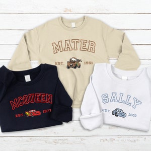Mcqueen Sally Sweatshirt, Cars Movie Embroidered Couple Sweatshirt, Cars Characters Crewneck, Personalized Friends Gift, Cartoon Funny Sweat