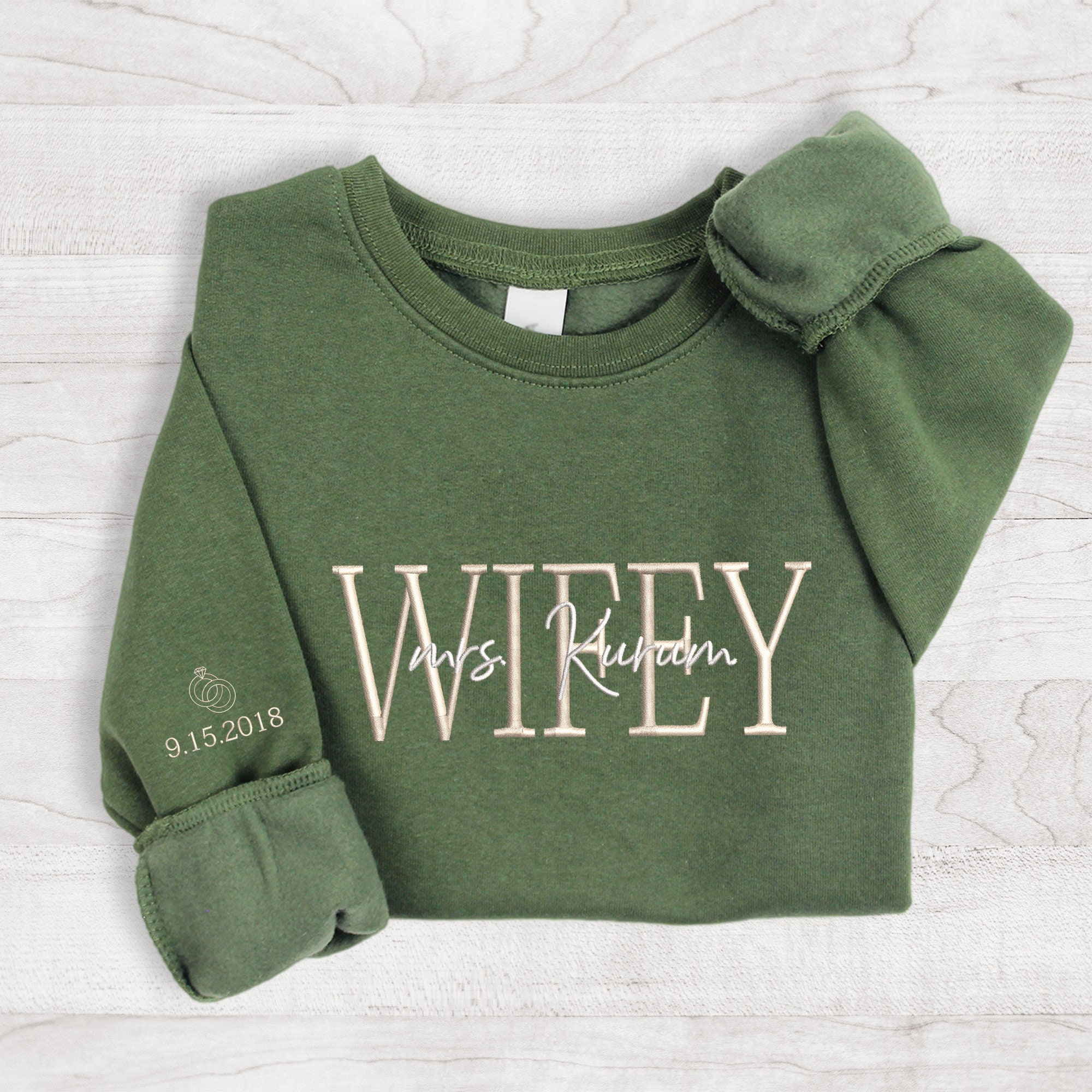 Custom Wifey Hubby Embroidered Sweatshirt, Mrs Couple Pullover, Engagement Crewneck Gift