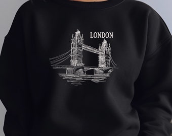 Embroidered London Sweatshirt, London Bridge United Kingdom Crewneck, England Pullover, Tourist Travel Sweater, London Vacation Sweatshirt