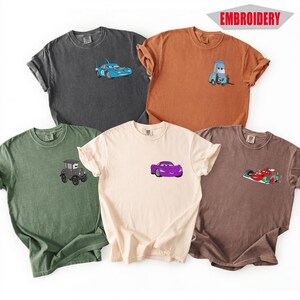 embroidered disney cars characters comfort colors t-shirt
