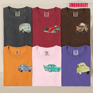 mbroidered green comfort colors t-shirt with subtle cartoon design