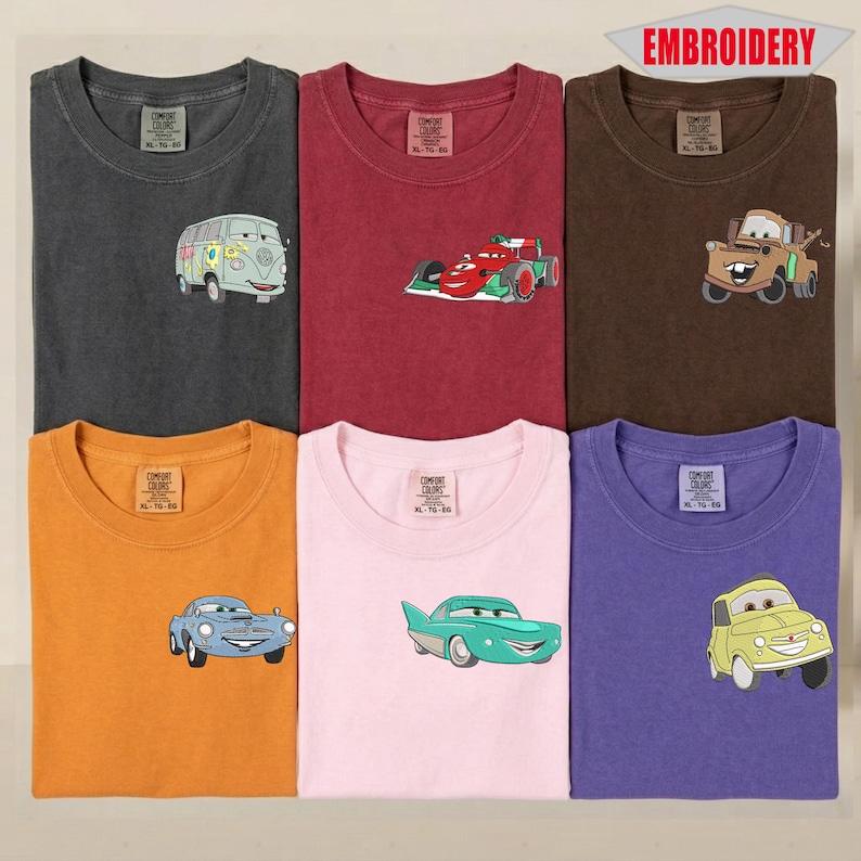 mbroidered green comfort colors t-shirt with subtle cartoon design