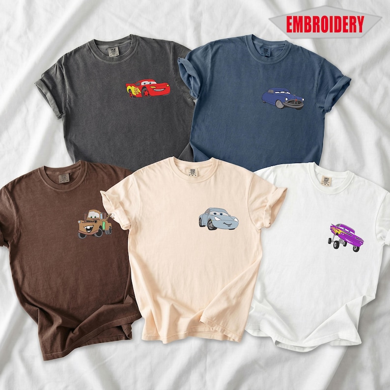 embroidered mcqueen sally mater guido luigi comfort colors t-shirt