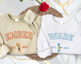 Elemental Ember Wade Sweatshirt, Embroidered Couple Crewneck, Cartoon Elemental Movie Sweat