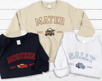 Cars Movie Embroidered Sweatshirt, McQueen Sally Mater Crewneck, Cartoon Characters Gift