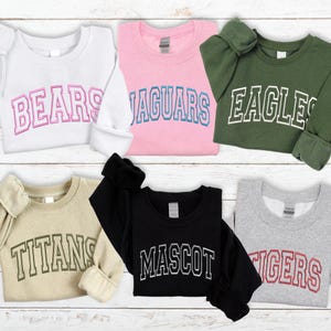 Custom School Mascot Embroidered Sweatshirt, Team Mascot Name Shirt, Personalized Team Spirit Hoodie Gift