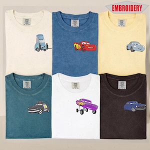 mbroidered green comfort colors t-shirt with subtle cartoon design