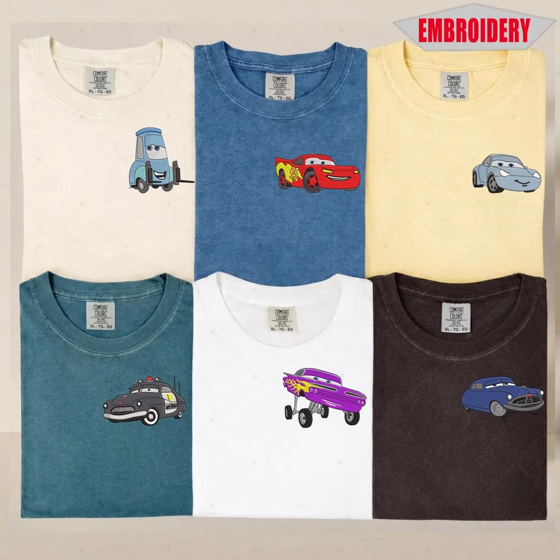 mbroidered green comfort colors t-shirt with subtle cartoon design
