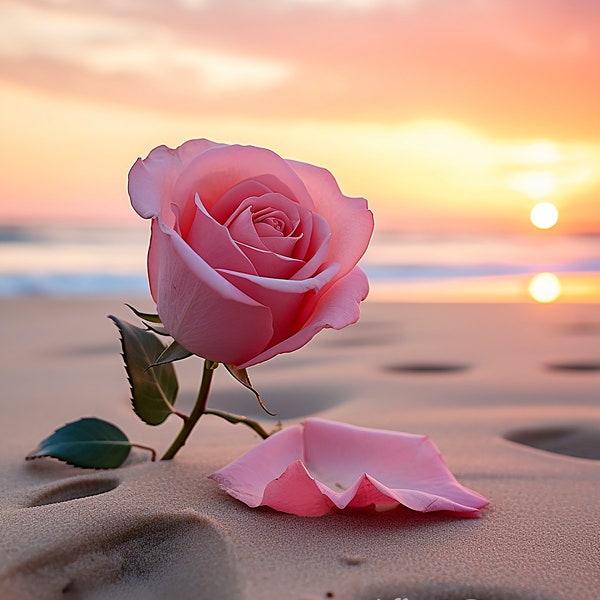 Pink rose, flowers, beach, sun, HD,Large Print Jpg A4 A3 Home Stock Photos Royalty Free, Digital print, Digital Download