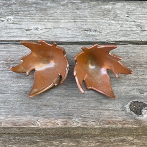 Ceramic Sculpture: Set of 2 golden brown leaf shaped art