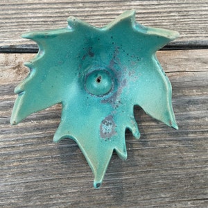 Turquoise leaf incense holder, Stoneware Incense Holder, Stoneware Incense Burner, Handmade Incense Dish, Blue Leaf Incense Stick Holder
