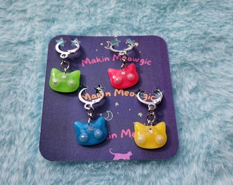 Small Handmade Cosmic Cat Glow in the Dark Stitch Markers for Crochet and Knitting