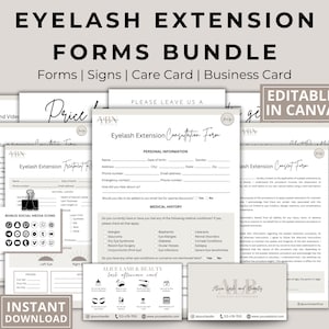 Eyelash Extension Forms Business Bundle, Editable Lash Consent Templates, Esthetician Forms, Client Record, Lash Forms, Lash Tech Aftercare