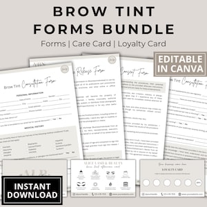 Kit wenkbrauwkleur, toestemmingsformulier wenkbrauwkleur, formulieren schoonheidsspecialiste, Brow Tech Business-bundel, Brow Tech-sjabloon, kaart wenkbrauwverzorging, bewerkbaar canvas